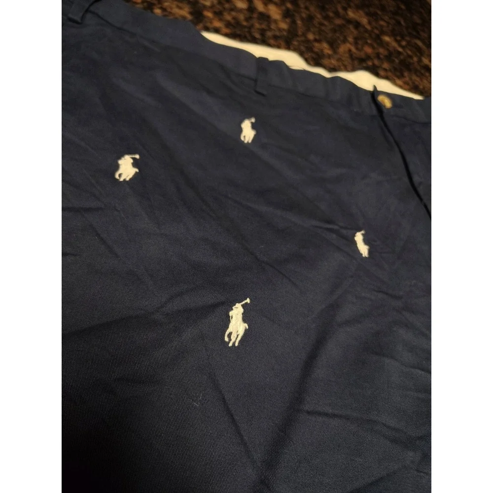 Polo Ralph Lauren Mens Navy Blue All Over Pony Logo Chino Shorts 44 Classic Fit